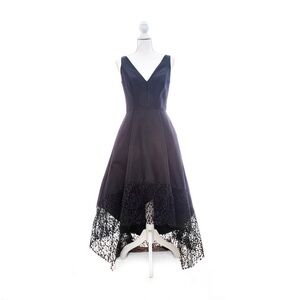 Betsy & Adam Black High Low Dress with Lace